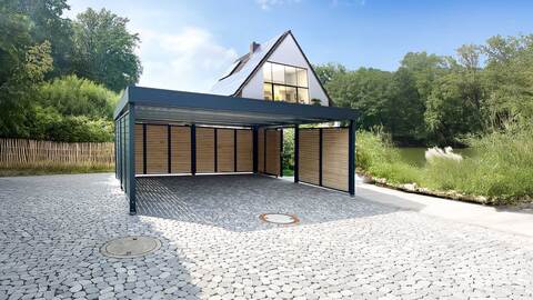 doppelcarport-Metallcarport - Hacobau GmbH Stahlfertigcarports Metallcarports Fertigcarports Stahlcarports von Hacobau kaufen